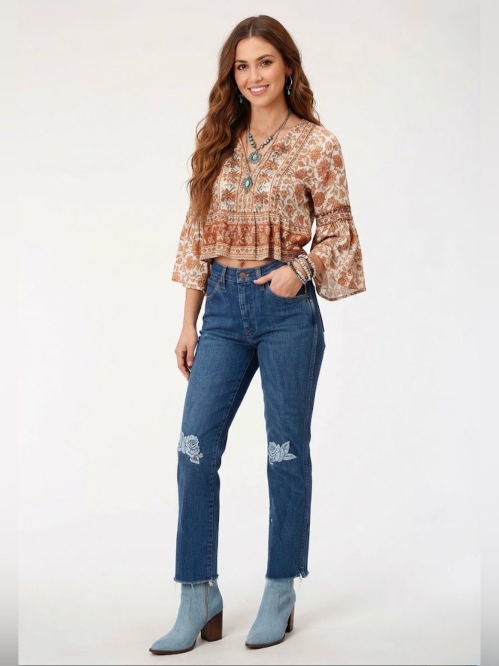Vintage Wrangler Blue Embroidered Women’s Jeans Size 30x30 Floral Raw Hem